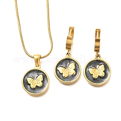 Conjunto de collar y pendientes de aro con colgante de esmalte de acero inoxidable 304 para mujer&nbsp;SJEW-C007-03G-01
