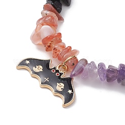 Natürliche südrote Achat- und Amethyst- und Obsidiansplitter-Perlen-Stretcharmbänder&nbsp;BJEW-TA00493