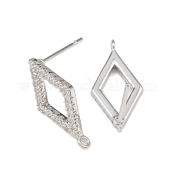 Messing Micro Pave klare Zirkonia Rhombus Ohrstecker Beschläge&nbsp;KK-Z133-02P-03