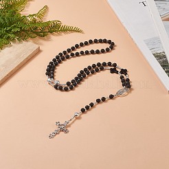 Halskette aus natürlichem Lavagestein und synthetischen türkisfarbenen Rosenkranzperlen&nbsp;NJEW-JN04238