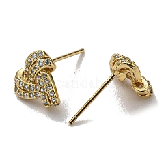 Orecchini a bottone triangolari in ottone placcato a cremagliera con zirconi&nbsp;EJEW-D063-07G