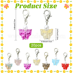 20 pendentif papillon en verre transparent et plastique ABS&nbsp;HJEW-YW00269