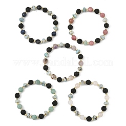 Bracelets extensibles en perles de larimar naturel et pierres naturelles mélangées rondes&nbsp;BJEW-JB14433