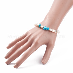 Bracciale in howlite sintetica e perline con ciondoli a cuore in lega smaltata&nbsp;BJEW-JB08039-04