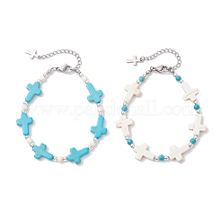 2 bracelet de perles en turquoise synthétique et hématite non magnétique pour femmes&nbsp;BJEW-JB12222