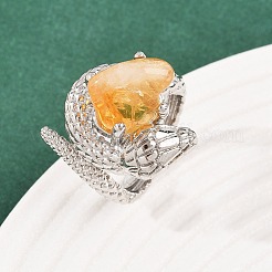 Anillos abiertos de cuarzo amarillo natural con forma de serpiente&nbsp;RJEW-K286-10P-01