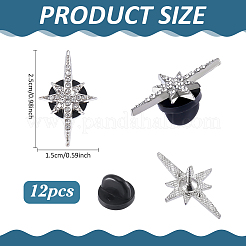 12 pieza de clip de solapa con clip de rhinestone pavé de aleación de estrella para ropa&nbsp;JEWB-FG0001-83