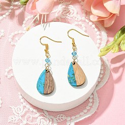 Boucles d'oreilles pendantes en résine et bois de noyer&nbsp;EJEW-JE05445-03