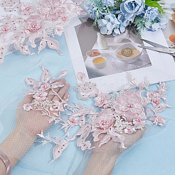 2 pièce d'ornements de broderie en polyester avec perles et fleurs 3D&nbsp;DIY-CY0003-64B