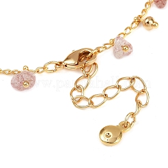 Boho Messing gedrehte Kette natürliche Rosenquarz Chip Quaste Fußkettchen&nbsp;AJEW-Z046-06G