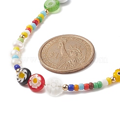 Natürliche Perle & Millefiori & Saatglasperlenkette für Frauen&nbsp;NJEW-JN04160