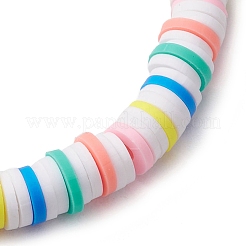 Braccialetti elasticizzati da donna con perline di argilla polimerica fatti a mano con disco color arcobaleno&nbsp;BJEW-JB10353-01
