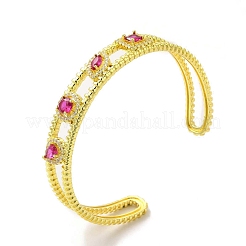 Bracelet manchette ouvert en verre carré & larme & oeil de cheval avec zircone cubique&nbsp;BJEW-A136-01G-03