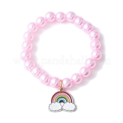 3 bracelet extensible en perles d'imitation en plastique ABS de 3 couleurs&nbsp;BJEW-JB11585