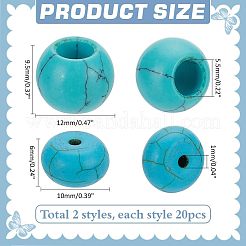 40 Stück 2 Stile synthetische türkisfarbene europäische Perlen&nbsp;G-PH0002-56