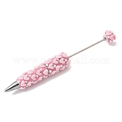 Penna a sfera con cuore floccato in lega e perla sintetica in plastica&nbsp;OFST-D303-03P-01