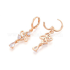 Orecchini pendenti a monachella con micro pavé di zirconi in ottone&nbsp;EJEW-N058-08G
