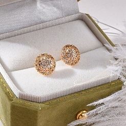 Orecchini a bottone in ottone con zirconi chiari e micro pavè&nbsp;EJEW-K300-18G