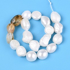 Erhitzte natürliche Citrin-Nuggets und Stränge aus natürlichen Süßwasserzuchtperlen&nbsp;PEAR-N023-01A-15
