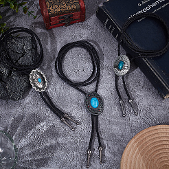 3 stücke 3 arten legierung pflastern harz imitation edelstein blume oval anhänger bolo tie lasso halsketten&nbsp;NJEW-CL0001-10