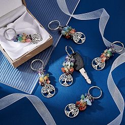 6pcs porte-clés en pierres précieuses naturelles&nbsp;KEYC-FH0001-14