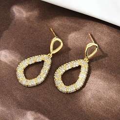 Orecchini pendenti in zircone chiaro con micro pavè di zirconi in ottone&nbsp;EJEW-K312-07G