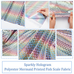 Glitzernder Fischschuppenstoff aus Polyester mit Meerjungfrauen-Print und Hologramm&nbsp;DIY-WH0304-480