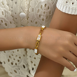 Bracelet à charnière en acier inoxydable 201 plaqué or 18 carat véritable avec micro pavé de zircones cubiques pour femme&nbsp;SJ3475-1