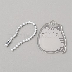 Décoration de pendentif acrylique animal chat mignon dessin animé avec chaîne à billes de fer&nbsp;KEYC-WH0036-33F
