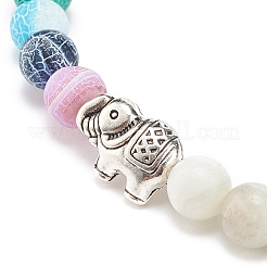 Bracciale elasticizzato con pietre preziose naturali e agata tonda e perline con elefante in lega da donna&nbsp;BJEW-JB08364
