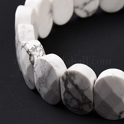 Pulsera elástica con cuentas ovaladas de howlita natural&nbsp;G-E010-01Z