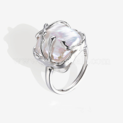 Quadratische rhodinierte 925 Sterling Silber mit natürlichen barocken Süßwasserperlen-Fingerringen für Damen&nbsp;FS-WGEDC89-01