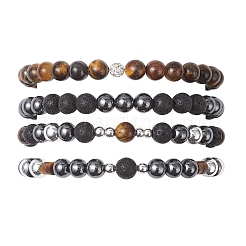 4 pulsera elástica de cuentas redondas de piedras preciosas mixtas naturales y sintéticas para mujer&nbsp;BJEW-JB12556