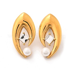 Pendientes de acero inoxidable 304 con forma de concha y perla&nbsp;EJEW-U051-08G