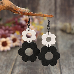 Boucles d'oreilles pendantes en alliage de bois et de fleurs&nbsp;FS-WGFCC0C-01
