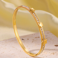 Brazaletes con bisagras de acero inoxidable 304 y cristales de imitación para mujer&nbsp;WG2CEEC-01