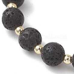 Braccialetti elastici in ambra naturale e perline di roccia lavica per le donne&nbsp;BJEW-JB13383-02