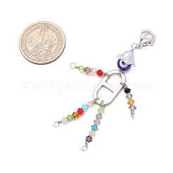 Cuentas redondas de lampwork hechas a mano con forma de ojo malvado con cuentas de cristal austriaco de imitación y eslabones de acero inoxidable 201 y adornos de cierres de pinza de langosta de aleación de zinc&nbsp;HJEW-JM03033