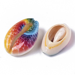 Cuentas de concha de cowrie natural impresa&nbsp;X-SSHEL-R047-01-D02