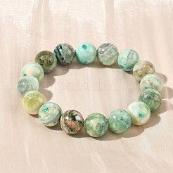 Braccialetti elastici con perline rotonde in diaspro verde naturale per donna&nbsp;BJEW-F535-02D