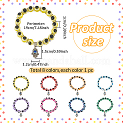 6 Stück 6 Farben Böse Augen Harzperlen Stretch-Armbänder Set mit Hamsa-Hand-Anhängern&nbsp;BJEW-AN0001-66