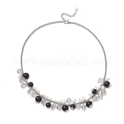 3 collana con catena rolo in acciaio inossidabile 304 con perline di vetro rotonde in 3 colori&nbsp;NJEW-JN05359