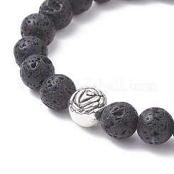 Bracciali elasticizzati con perline rosa in pietra lavica naturale e lega&nbsp;BJEW-JB09398