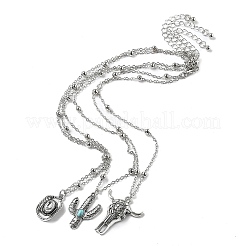 3 pz 3 stili retrò lega sintetica turchese testa di mucca/cactus/ovale pendente collana catena satellite set per le donne&nbsp;NJEW-B120-01C