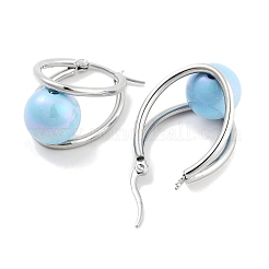 Orecchini a cerchio ovali con pallina in acciaio inossidabile 304 e plastica imitazione perla per donna&nbsp;EJEW-C096-13P-01