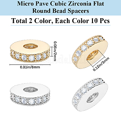 20 pz. 2 colori ottone micro pavé perline distanziatrici in zirconia cubica trasparente&nbsp;ZIRC-BBC0002-91