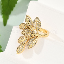 Bagues ouvertes en laiton avec micro pavé de zircons cubiques transparents pour femmes&nbsp;RJEW-G343-27G