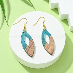 Boucles d'oreilles pendantes en résine bicolore et bois de noyer&nbsp;EJEW-JE05504-01