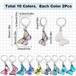 20 Uds 10 colores aleación esmalte mariposa encantos marcadores de punto de bloqueo&nbsp;HJEW-SC0001-28