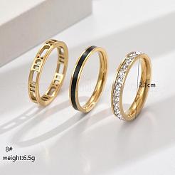 3 Stück ausgehöhlte Fingerringe aus 304 Edelstahl mit Mikropflaster und klarem Zirkonia und Emaille&nbsp;FS-WGFDE09-05